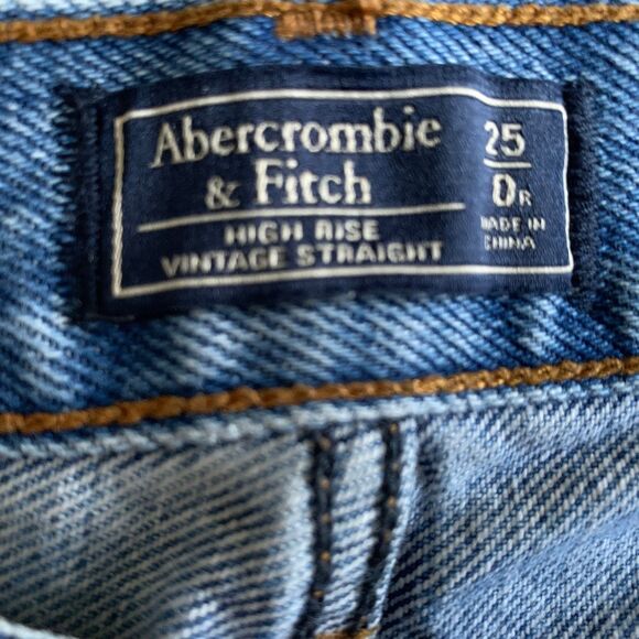 Abercrombie & Fitch High Rise Vintage Straight Jeans Sz 25 Button Fly Destroyed - Picture 16 of 16